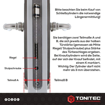 ABUS EC550 profile cylinder with knob, length Z45/K45mm, includes 8 keys.