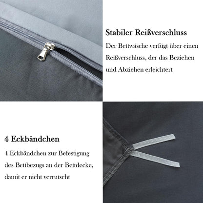 Nesture bedding set 155x220 2 pieces Anthracite/Grey bedding sets Microfiber reversible duvet cover 155 x 220, soft & wrinkle-free 1 duvet cover + 1 pillowcase 80x80cm with zipper