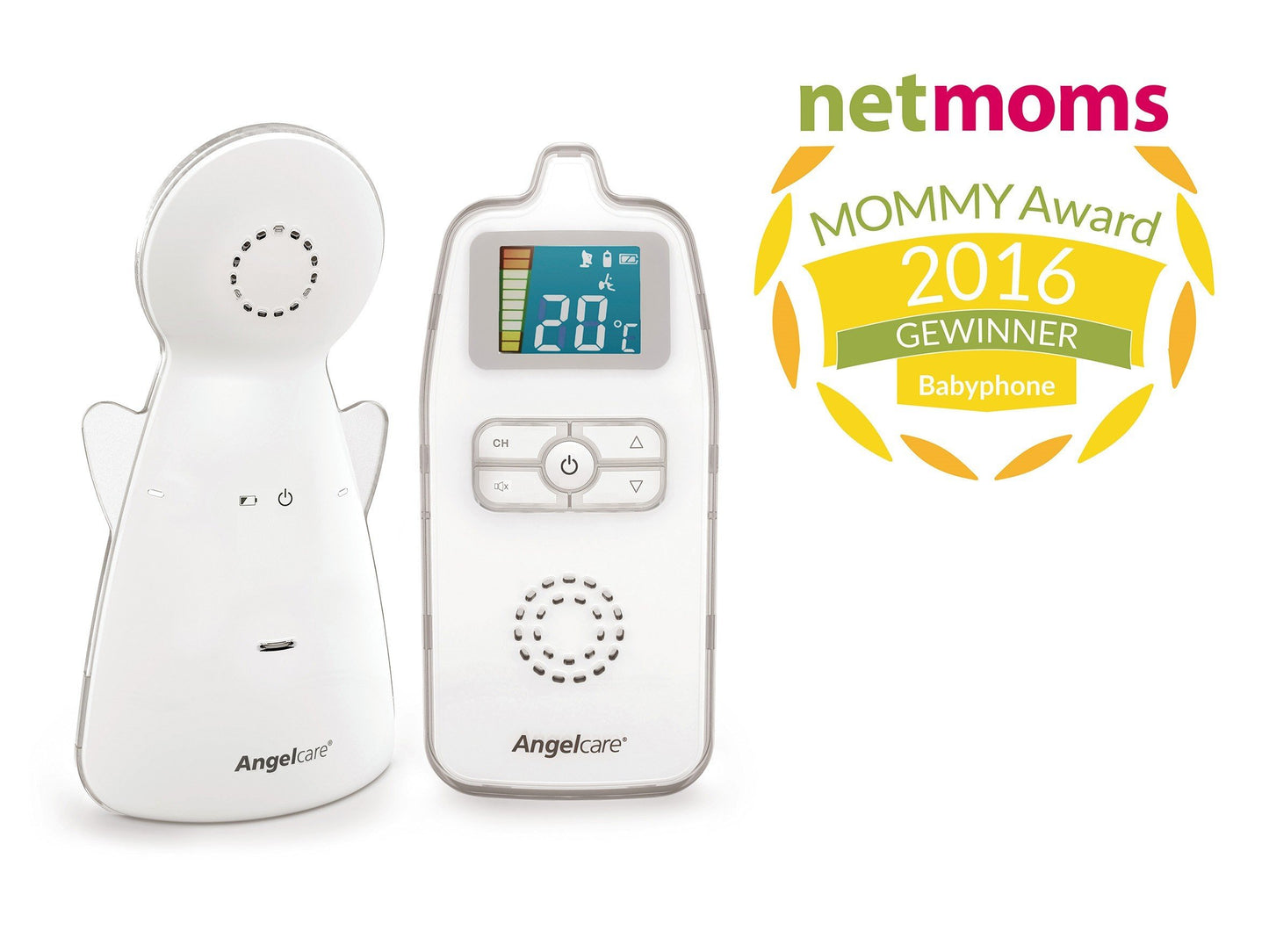 Angelcare Baby Monitor AC423-D, ÖKO-Test winner, low radiation, up to 250m range, night light, room temperature display.