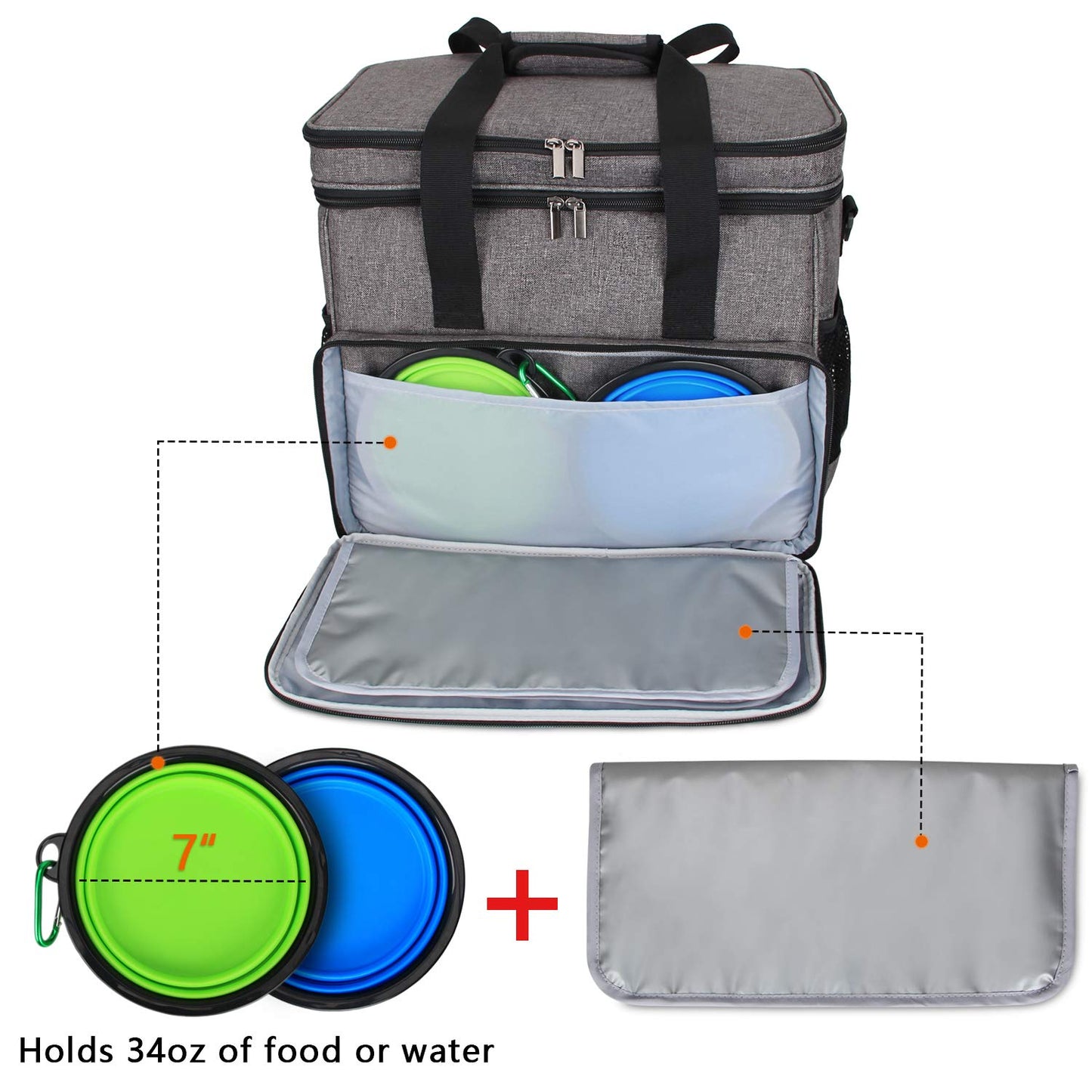 Teamoy travel bag for dog gear, perfect for carrying pet food, treats, toys, and other essentials. Great for travel, camping, or day trips. (Large, gray)