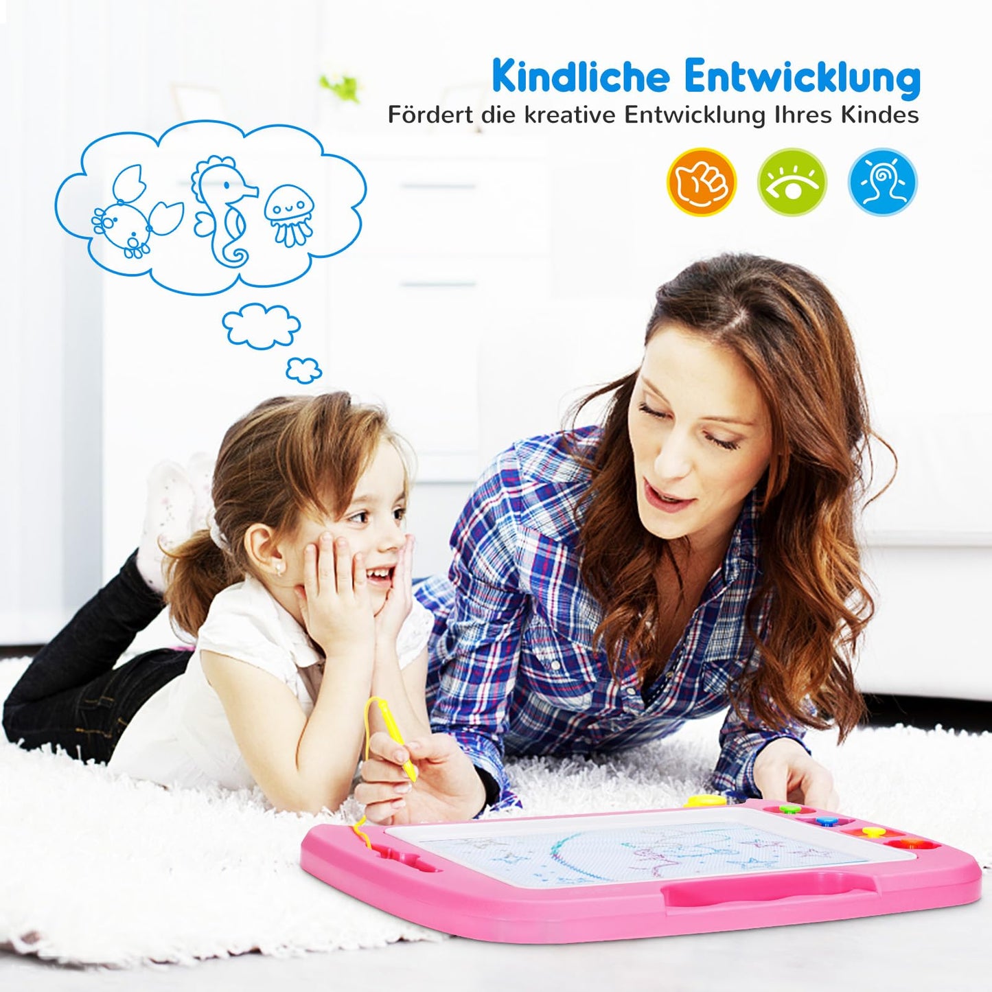 SGILE Large Magnetic Drawing Board Magic Doodle Board, 42x32cm Sketch Pad Magic Drawing Board Painting Board with 4 Shape Stamps for Kids Ages 3+ Gift, Pink