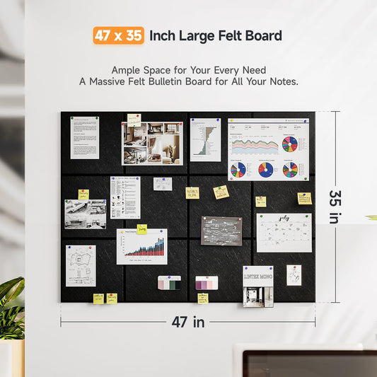 Uoisaiko Large Felt Pin Board for Office: Self-Adhesive Pinboards with 30 Push Pins - 12 Pieces 120x90cm Felt Memo Boards - Bulletin Board Wall Decor for Kitchen