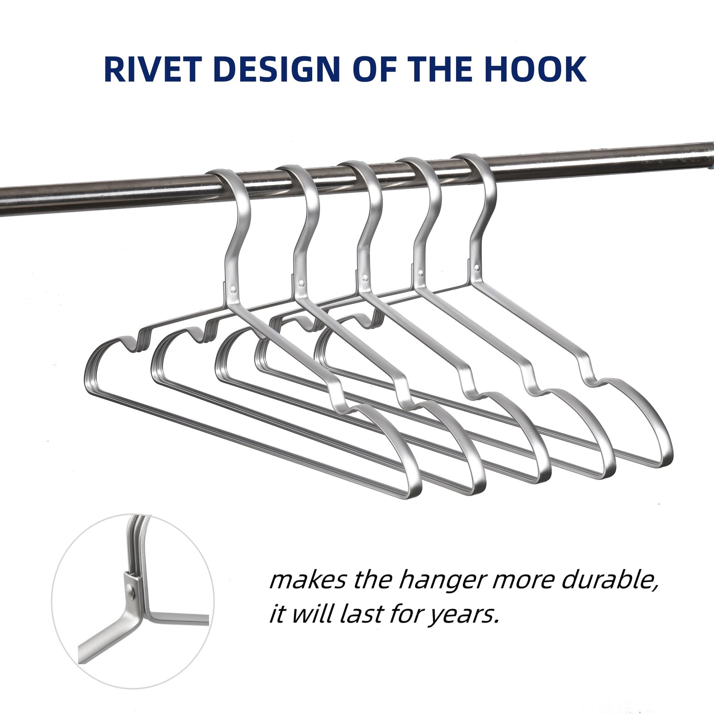 Amber Home 20 Pack 42cm Lightweight Aluminum Iron Hangers, Matte Silver Metal Hangers with Non-Slip Groove for Suit T-Shirt Shirt Jacket Dress Pants, Sturdy and Lightweight.