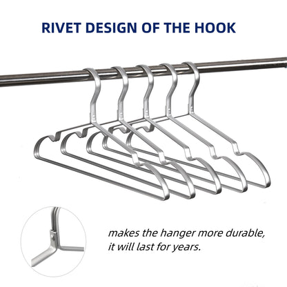 Amber Home 20 Pack 42cm Lightweight Aluminum Iron Hangers, Matte Silver Metal Hangers with Non-Slip Groove for Suit T-Shirt Shirt Jacket Dress Pants, Sturdy and Lightweight.
