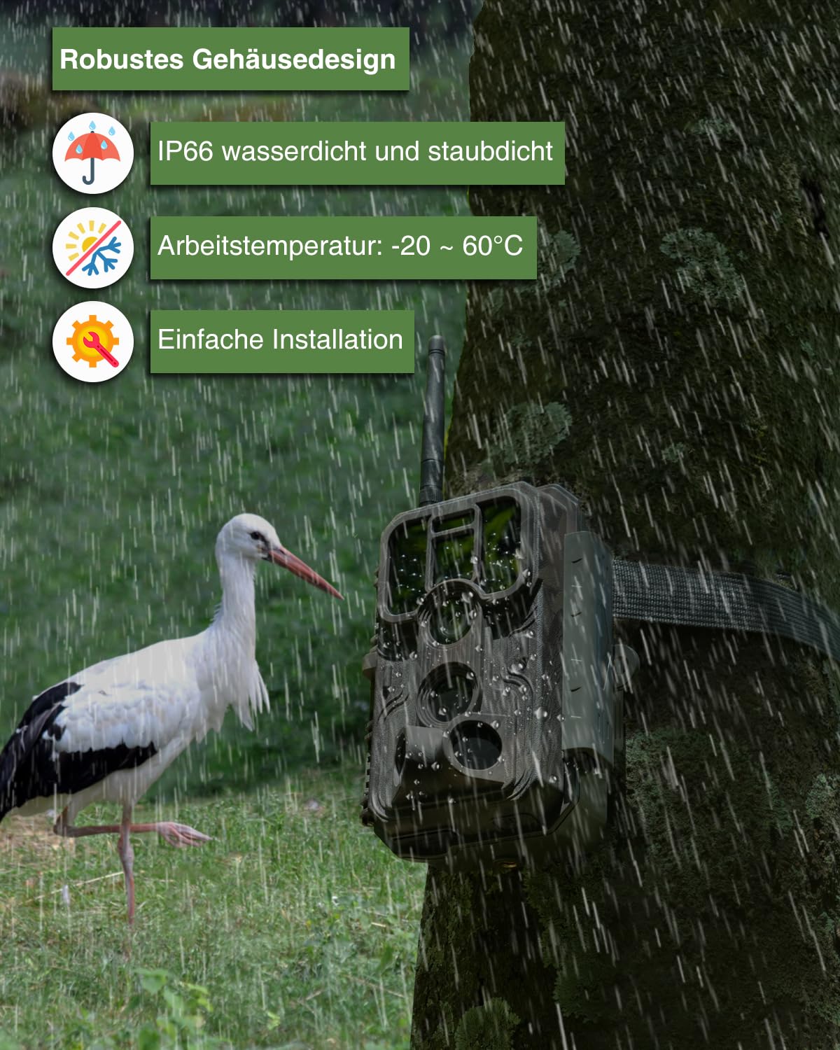 Meidase P200P trail camera with WiFi Bluetooth, 48MP 1296P, 30m night vision, 0.1s motion activation, IP66 waterproof, mobile app transmission, 8000mAh rechargeable battery, outdoor surveillance
