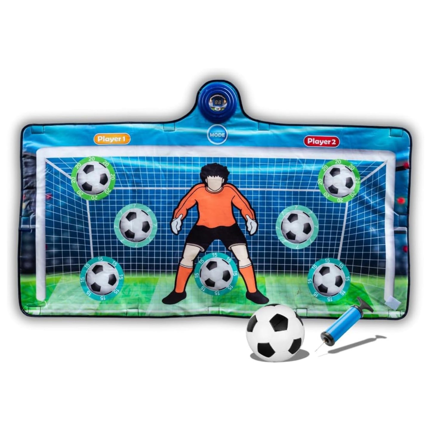 ARZOM - Electro Keeper - Electronic Goal Wall & Soccer Mat with 2 Player Score Counter - Soccer game for indoor & garden - Soccer goal gift for boys & kids - Includes ball & pump
