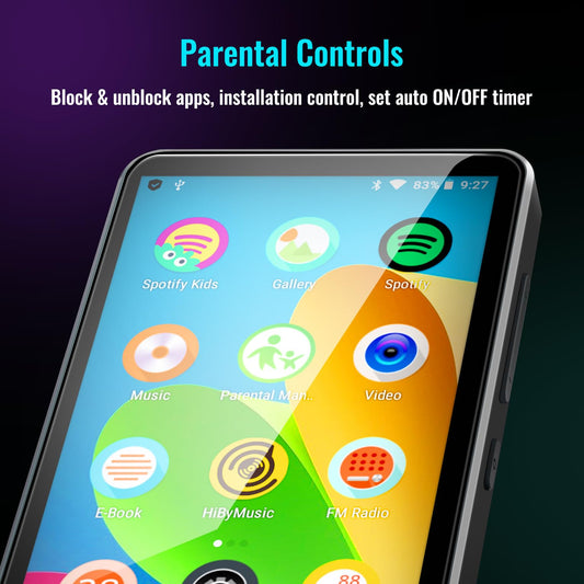 MP3 player with Bluetooth for Spotify Kids, Spotify, Audible, Browser (removable), Amazon Music, 4.0 inch IPS MP4 music player Up to 256GB.