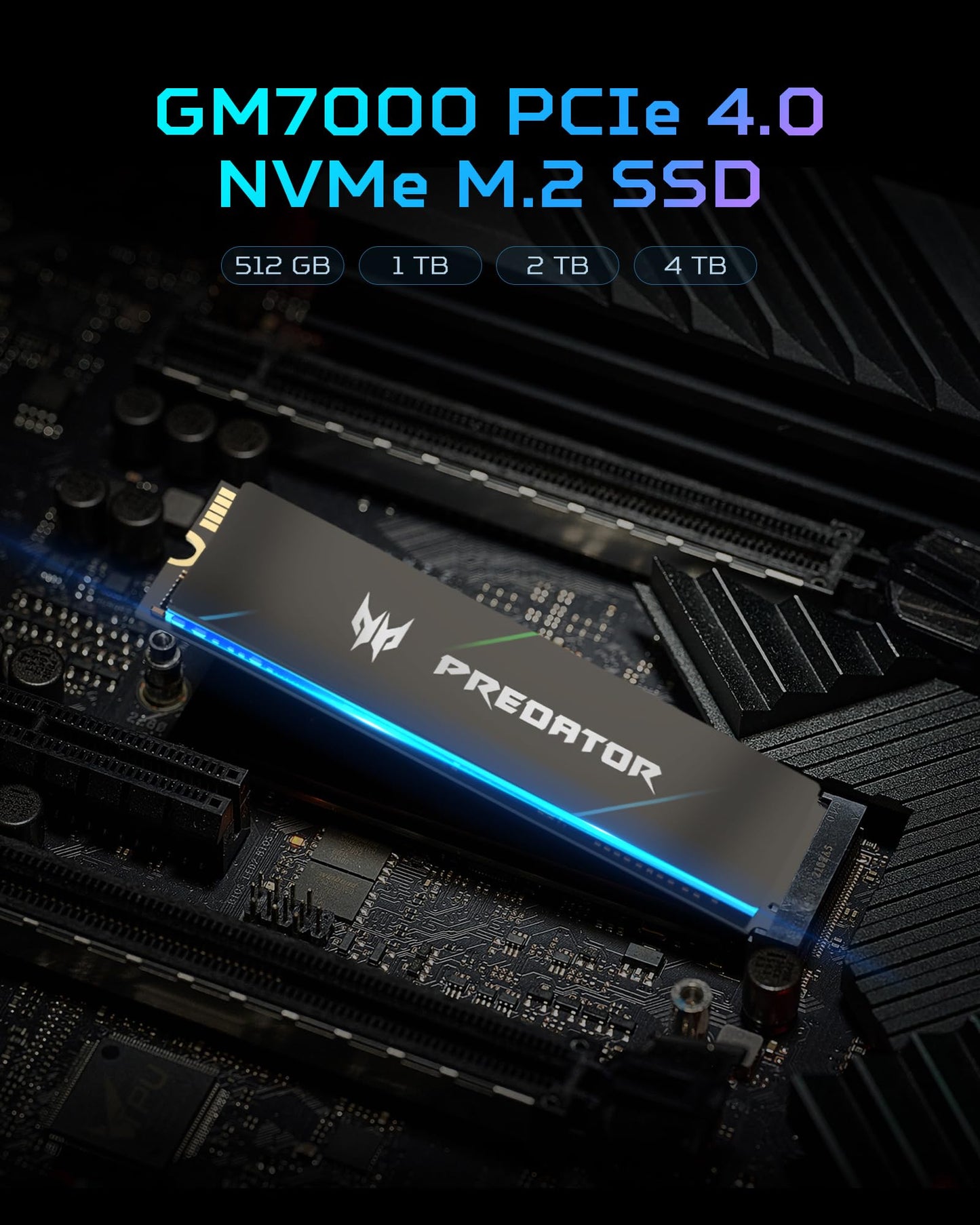 Acer Predator GM7000 Gaming SSD 2TB - up to 7400 MB/s read - M.2 2280 NVMe PCIe Gen4 with DRAM Cache, Internal Solid State Drive for Laptop & Desktop PC - PS5 Compatible