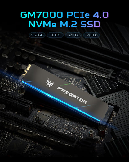 Acer Predator GM7000 Gaming SSD 2TB - up to 7400 MB/s read - M.2 2280 NVMe PCIe Gen4 with DRAM Cache, Internal Solid State Drive for Laptop & Desktop PC - PS5 Compatible