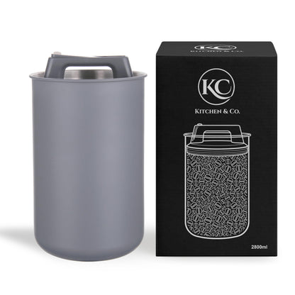 KC Kitchen & Co. Coffee canister airtight for 1 kg coffee beans - Stainless steel storage container with vacuum lid & aroma seal - Storage canister for coffee, tea, sugar, muesli - Gray (2800 ml)