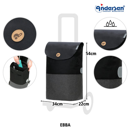 Andersen shopping trolley - foldable - 36 liters - capacity 40 kg - steel frame - trolley - wheel Ø 15 cm - Scala Shopper Ebba black