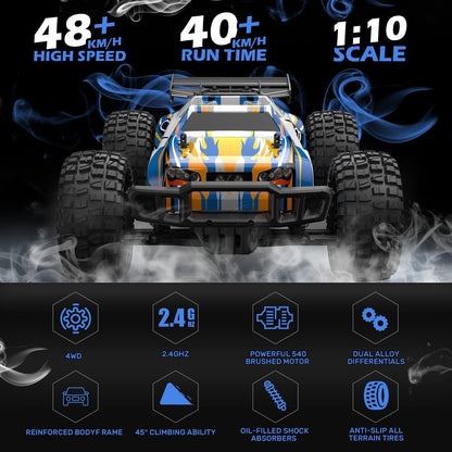 DEERC 9205E RC Car 1:10 Remote Control Car 48 km/h High Speed 4WD Monster Truck Buggy Offroad Crawler with 2 Batteries, 2.4GHz Remote Control Toy for Kids & Adults.