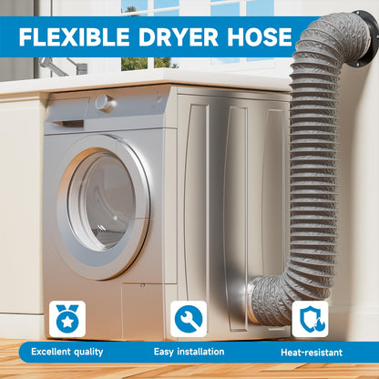 Hon&Guan ø100mm 5m Long Exhaust Hose, PVC Aluminum Flex Duct Vent Hose with 2 Stainless Steel Hose Clamps for Portable Air Conditioner, Dryer, Exhaust Fan, Range Hood, Ventilation System, Gray