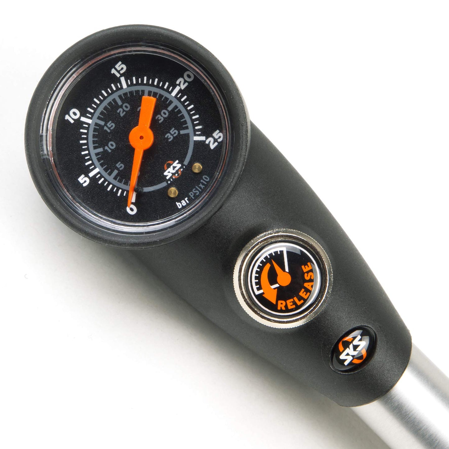 SKS GERMANY Shock Pump SAM Suspension Air Mechanic Bike Pump, Silver & AIRCHECKER (AV/SV) 2nd Generation Pressure Gauge for Bikes (high measuring accuracy), Black