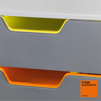 Durable A4 Drawer Box (Varicolor) Storage Box with 5 compartments, includes labels for labeling, colorful, 760527