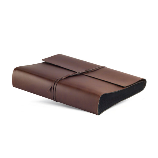 Vietri photo album made from recycled leather, black pages, handcrafted in classic Italian style, gift box included, A4 (23x30 cm) Brown.