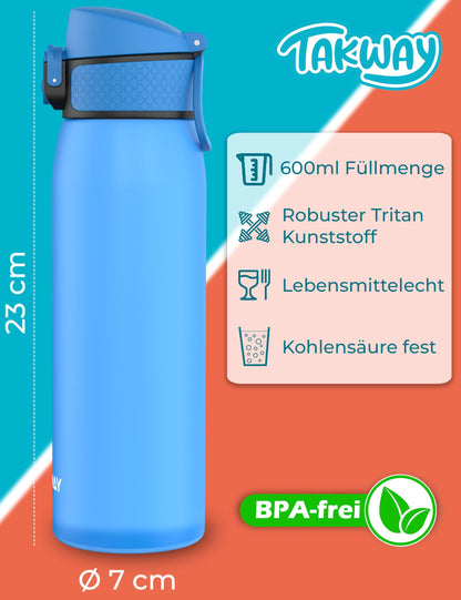 TAKWAY Kids Water Bottle Leakproof with Fruit Infuser 600ml - Tritan, BPA free - Carbonation compatible - Bottle for School, Sports (Blue)