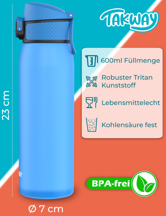 TAKWAY Kids Water Bottle Leakproof with Fruit Infuser 600ml - Tritan, BPA free - Carbonation compatible - Bottle for School, Sports (Blue)