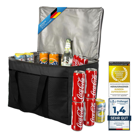 XXL cooler bag insulated drinks & snack bag ice bag picnic bag for camping traveling vacation 15, 25, or 45 liters (45 liters - Black)
