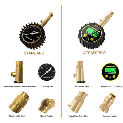 ATsafepro Digital Tire Pressure Gauge, Air Pressure Gauge 200 PSI for car, truck, SUV, motorcycle, digital tire pressure gauge certified ANSI B40.1, accurate and LCD with backlight.