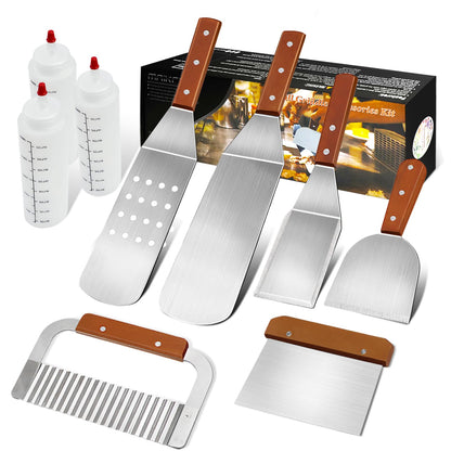 MAIKEHIGH BBQ Spatula Plancha Kit Stainless Steel Grill Utensils - 9 Piece Heavy Duty Stainless Steel Turner Set Professional Grill Spatula for Cooking, Camping, and Tailgating Men
