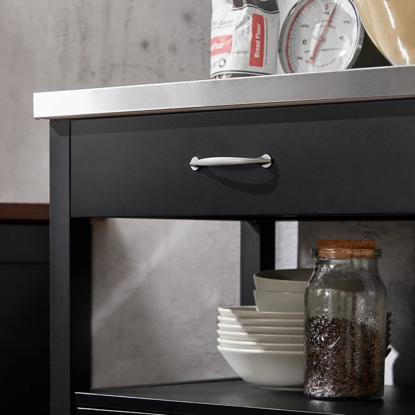 SoBuy Kitchen Cart with Worktop Serving Trolley with Wheels Side Table Wooden Trolley Kitchen Shelf Standing Versatile Kitchen Cabinet for Kitchen, Outdoor & Bedroom Black 60x92x45cm FKW22-SCH