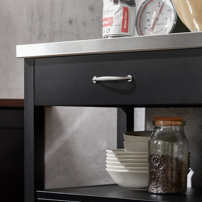 SoBuy Kitchen Cart with Worktop Serving Trolley with Wheels Side Table Wooden Trolley Kitchen Shelf Standing Versatile Kitchen Cabinet for Kitchen, Outdoor & Bedroom Black 60x92x45cm FKW22-SCH