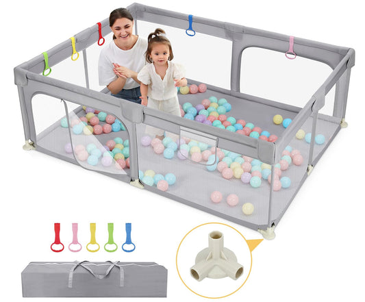 Dripex Playpen Baby 150x200cm, Playard Baby, Playpen with breathable mesh, Playard 300D Oxford Fabric, Playpen, baby playpen, Large Safety Playground, Gray