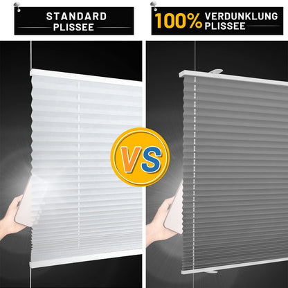 BelleMax pleated blind without drilling, blackout thermal pleated blind with clamp fixing, gray 100x130cm (WxH), blackout pleated blind 100% lightproof for windows, opaque privacy sun protection