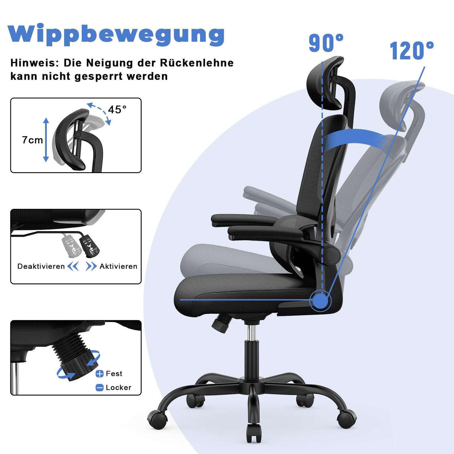 Naspaluro office chair, Ergonomic desk chair with adjustable headrest, armrests, dynamic lumbar support, swivel chair with breathable mesh cover for home office, black.