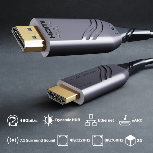 KabelDirekt - Optical 8K HDMI 2.1 Cable, HDMI Fiber Optic Cable - 15m - HDMI certified with 0% signal loss for highest quality (8K@60Hz, Ultra High Speed/48G, flexible fiber optic)