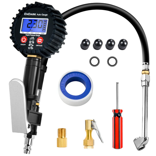Digital tire inflator gauge air pressure tire pressure gauge - ENDARK air pressure gauge digital tire pressure meter & gauge 200 Psi tire pressure filling device for car, bicycle, truck, motorcycle