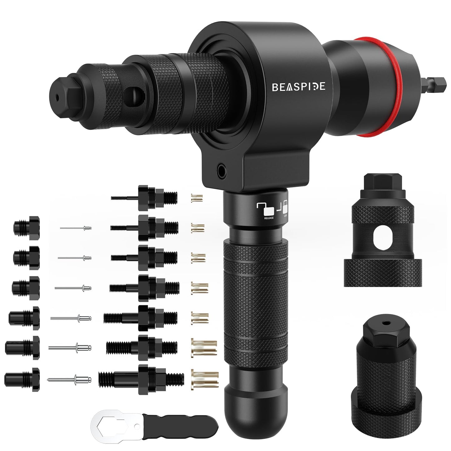 Beaspire 2 In 1 Rivet Nut Gun Attachment Rivet Gun for Cordless Drill & Drill, Electric Rivet Nut Tool Set for 2.4-6.4 mm Rivets, Rivet Nut Gun Set for M3-M12 Nuts