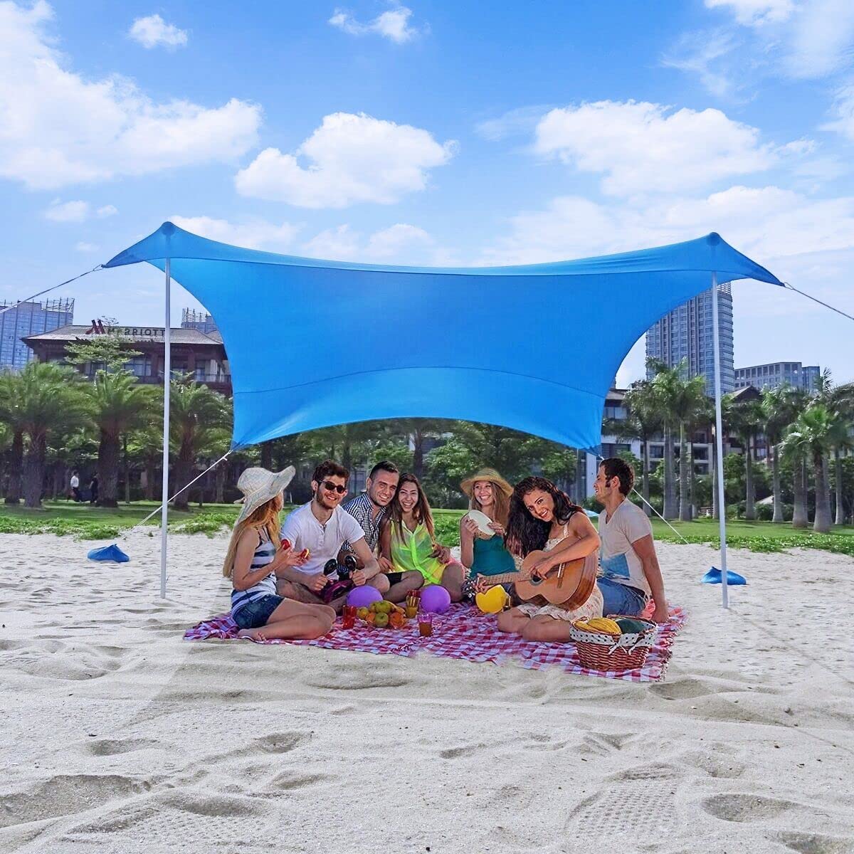 2x2m sun protection Beach Windproof Stable Beach Tent UV Protection 4-8 people sunshade beach with poles beach shelter Quick Up sun tent Sun tent Garden