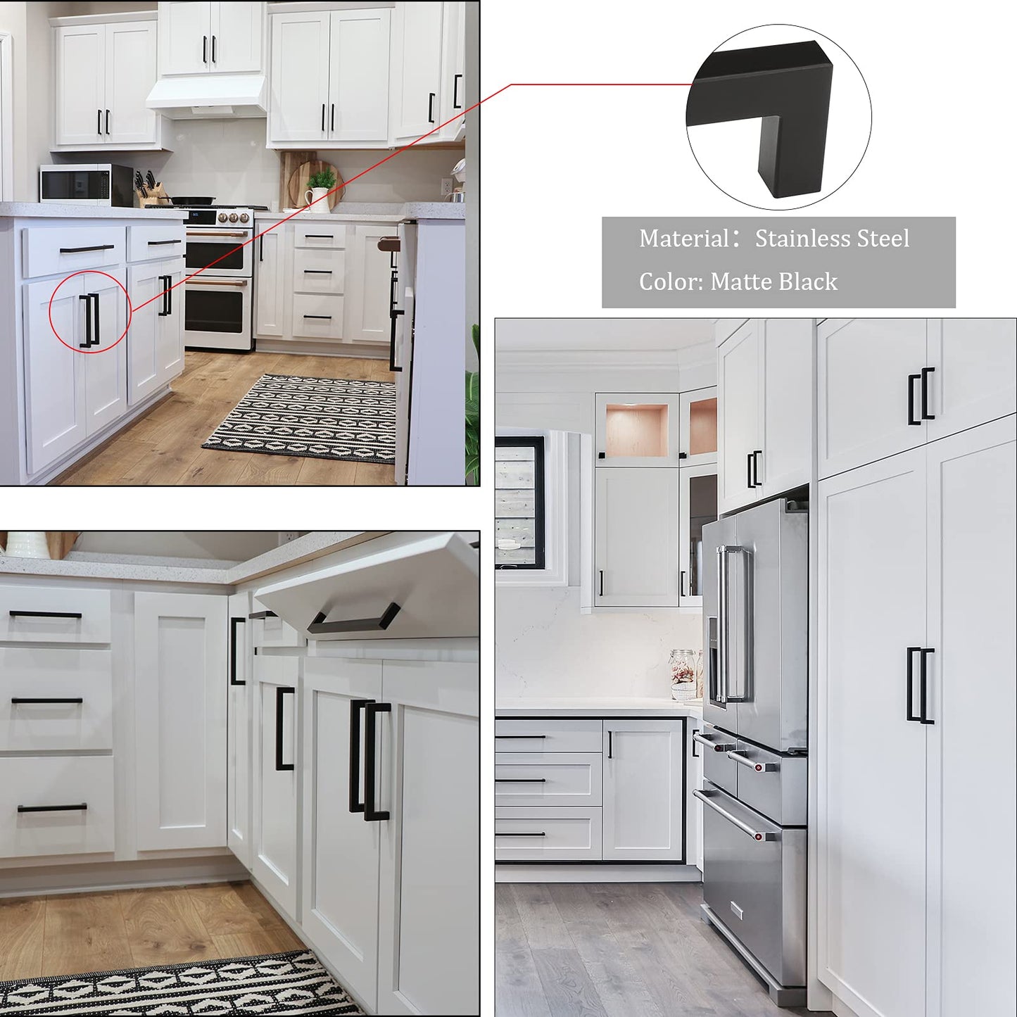 goldenwarm 25pcs Furniture Handles Stainless Steel Bar Handle Pulls Black 128mm Hole Center Kitchen Drawer Pulls Cabinet Handles Square Handle
