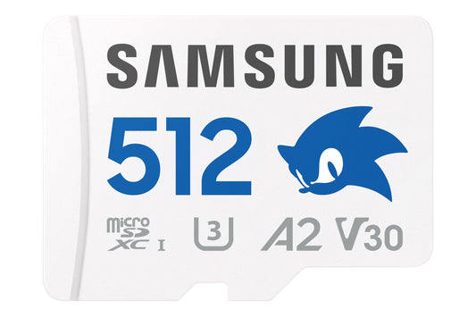 Samsung Sonic the Hedgehog(TM) microSD card + SD adapter, 512GB storage, UHS-I U3, Full HD & 4K UHD, 180MB/s read, 130MB/s write, data storage for handheld consoles, MB-MD512SA/LC1