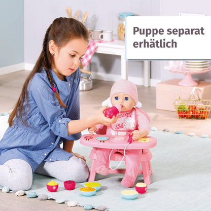 Baby Annabell Lunch Time Table, doll chair and table with light and sound effects, meals, bottle and spoon, for 36 and 43 cm dolls, 701911 Zapf Creation