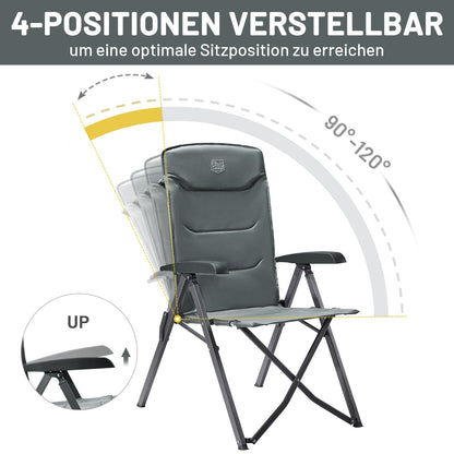 TIMBER RIDGE 2-person Camping Chair Foldable Compact Folded Size Camping Chair 150kg High Backrest with 4 Adjustable Positions with Bag Aluminum Recliner for Garden Balcony RV Grey
