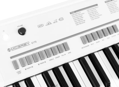 McGrey 6170 WH Battery Keyboard - 61 keys keyboard with built-in battery - 200 sounds and rhythms - MP3 player via USB stick - Accompaniment and learning function - Includes microphone - White