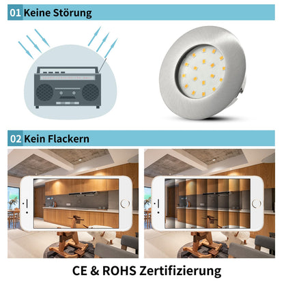 HiBay 6-pack LED recessed lights 230V Flat 5W LED Spot 60mm-68mm Round Nickel Neutral White Ceiling spots for living room kitchen office.