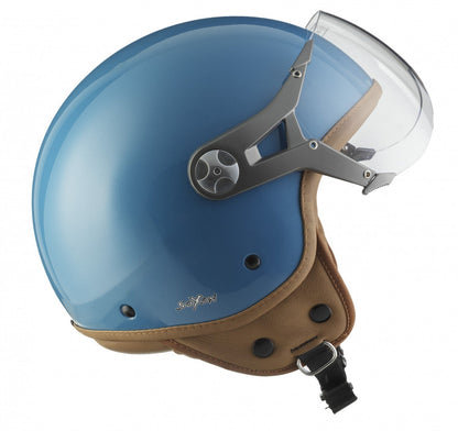 SOXON® SP-325 Mono "Crystal Blue" · Jet helmet · Motorcycle helmet Scooter helmet Scooter moped helmet Chopper Retro Vespa Vintage Pilot Biker · ECE 22.05 visor Quick release bag XS (53-54cm)