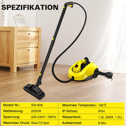 TVD Steam Cleaner, upholstery cleaning device, steam cleaner with 5m extra long power cord for floor steamers, oven, carpet, sofa, upholstery, bed bugs (deep yellow)