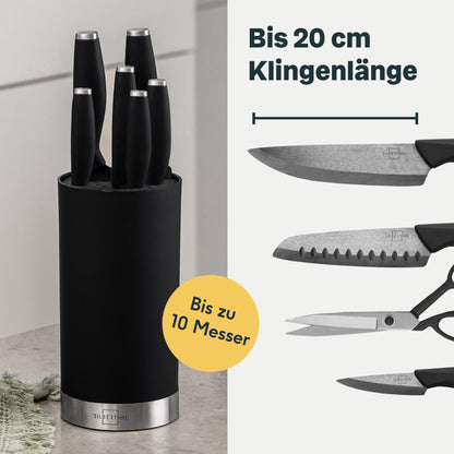 SILBERTHAL Universal Knife Block without Knives - removable bristle insert - storage for up to 10 knives - Black - Recycled plastic with stainless steel ring