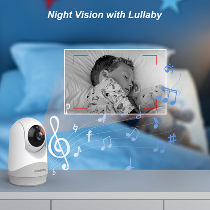 HelloBaby Video Baby Monitor, 5-inch split screen with dual cameras, remote control cameras with night vision and temperature monitoring, ECO mode, two-way talk.