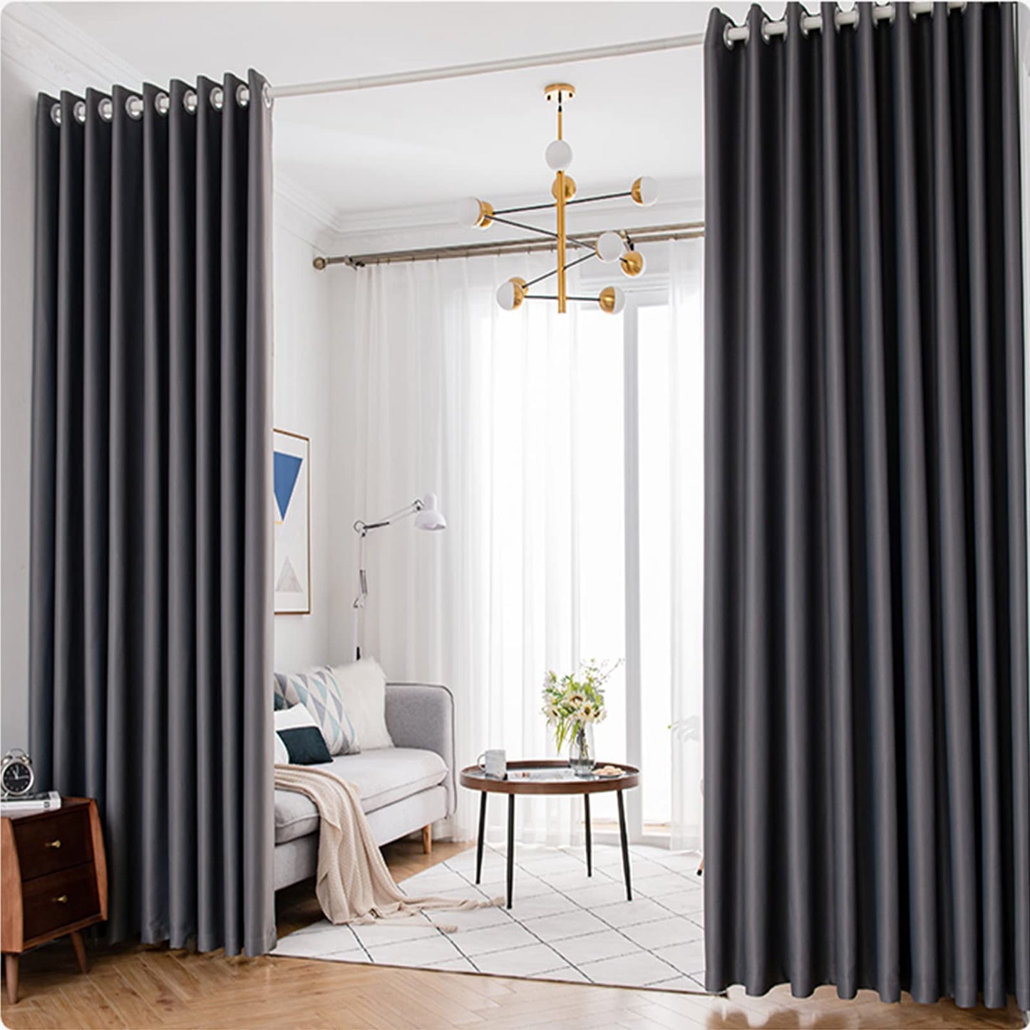 GOLDION Curtain Rod Multifunctional Telescopic Rod No Drilling 115-365cm Matte White Extendable Clamp Curtain Rod - Extra Long Telescopic Rod - for Room Divider, Curtain, and Balcony