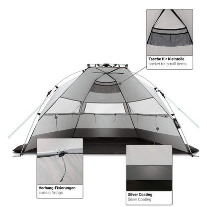 Qeedo Quick Bay beach shelter with UV protection (UV 80), beach tent with Quick-Up system - Sandgrey