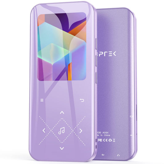 AGPTEK MP3 Player Bluetooth 5.3, 32GB HiFi Sound Music Player with 2.4 Inch TFT Color Screen, Headphones, Speaker, Touch Buttons, FM Radio, E-Book, Recording, Supports TF-128GB, Purple