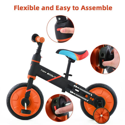 ZavoFly 4 in 1 balance bike, kids tricycle, tricycle for children aged 3 to 5 years old (Orange)