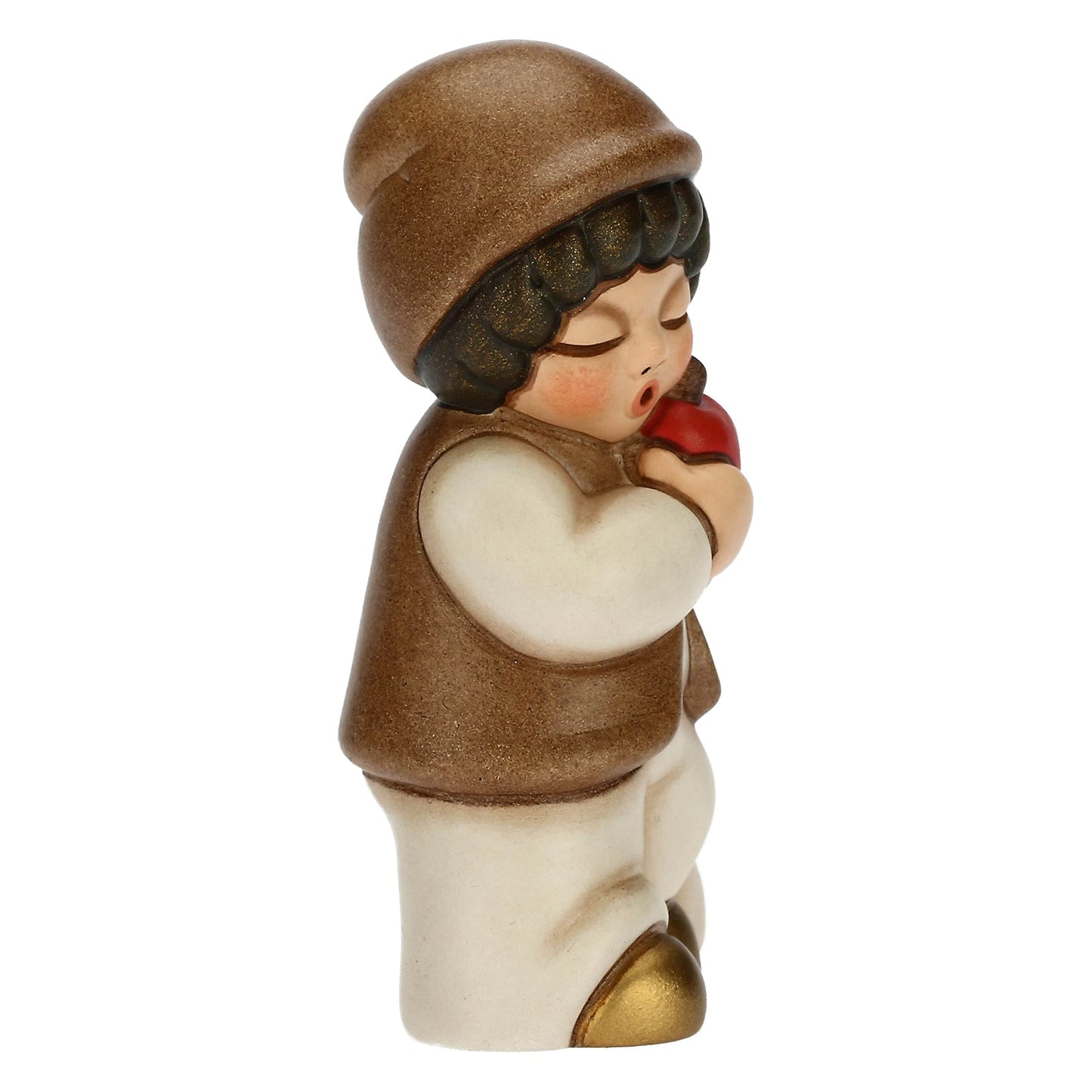 THUN - Nativity scene 2022 - Nativity figure Nativity child with apple made of ceramic, hand-decorated, white dress - Classic line Nativity scene - 4.3 x 3 x 6.5 cm h