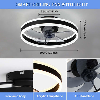 EIDISUNY Ceiling Fan with Light, Modern LED Ceiling Lamp with Fan and Remote Control, 3 Color Temperatures, Quiet Ceiling Fan with Light for Living Room Bedroom (Black-60W)